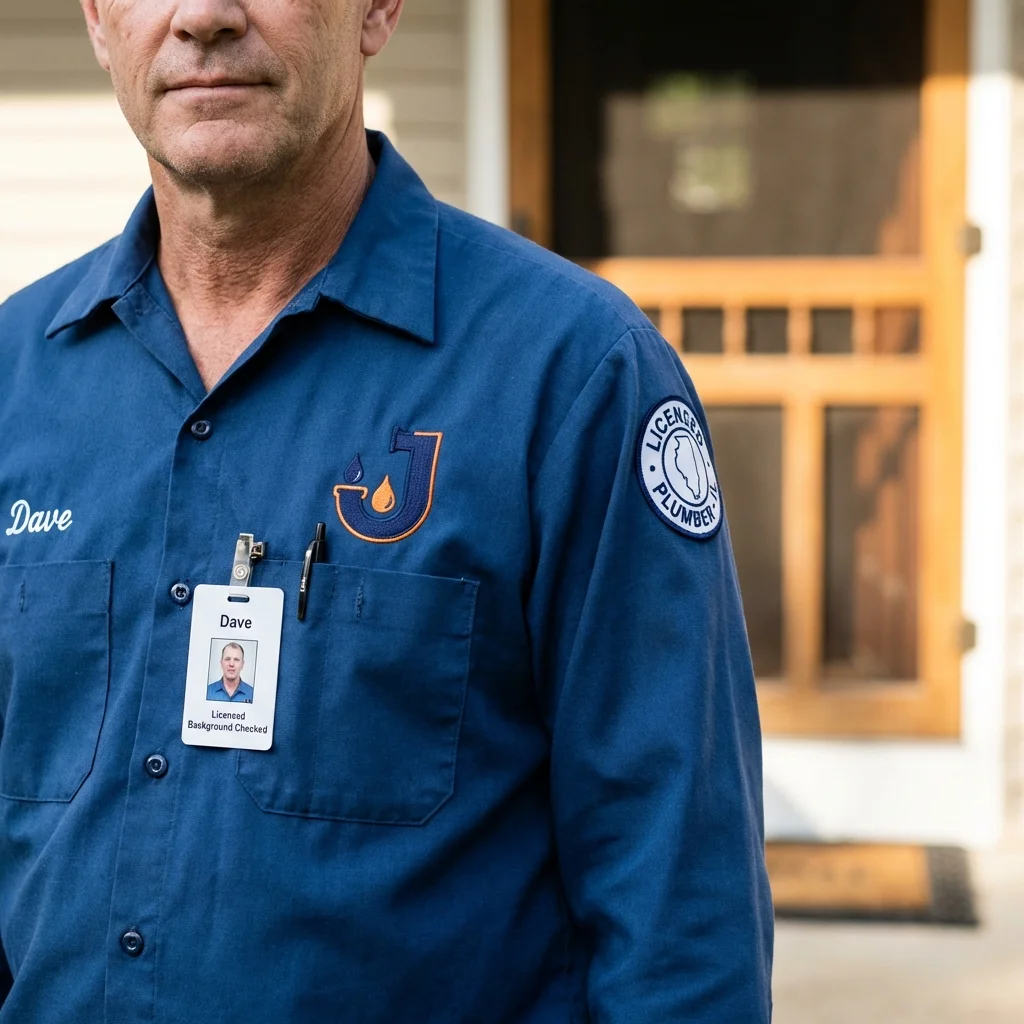 Licensed plumber showing ID badge in Saint Hedwig, TX