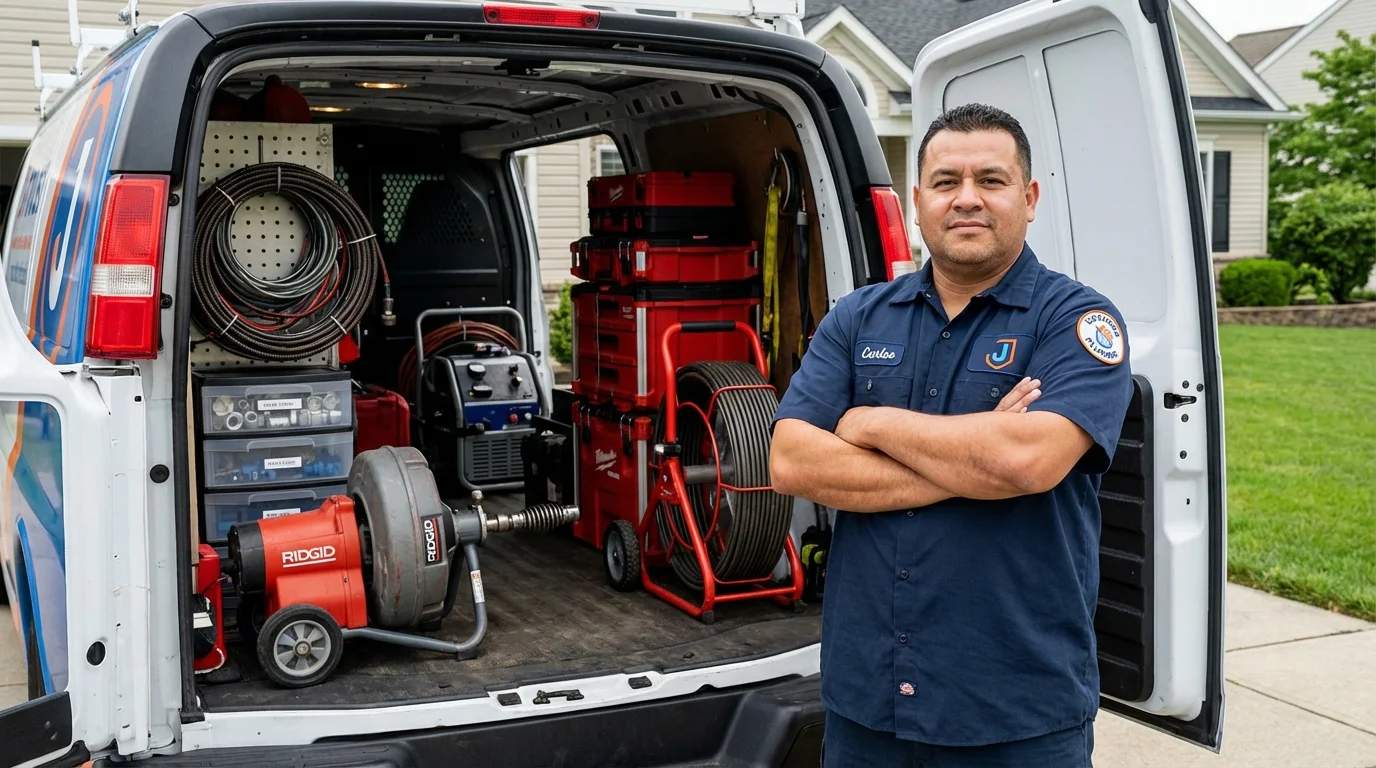 Professional drain cleaning equipment and Johns Plumbing LLC plumber in Saint Hedwig