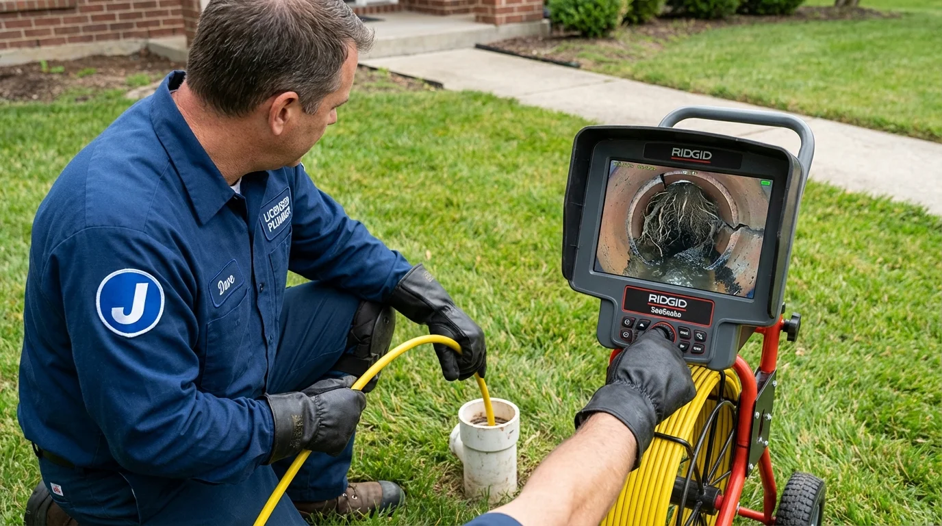 Sewer camera inspection being performed by Johns Plumbing LLC in Saint Hedwig