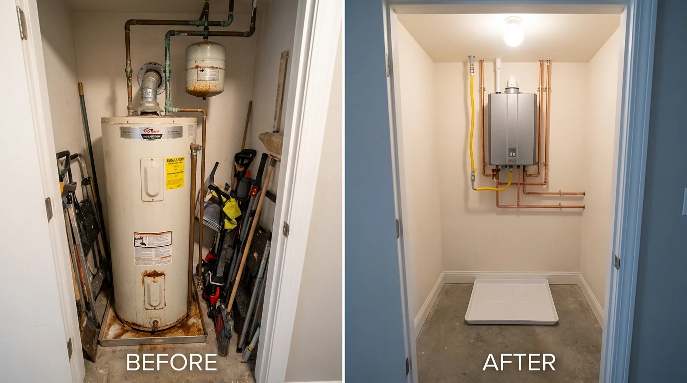 Tank water heater versus wall-mounted tankless unit comparison for Saint Hedwig, TX homeowners