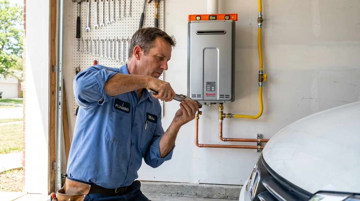 Tankless water heater installation by a Johns Plumbing LLC plumber in Saint Hedwig